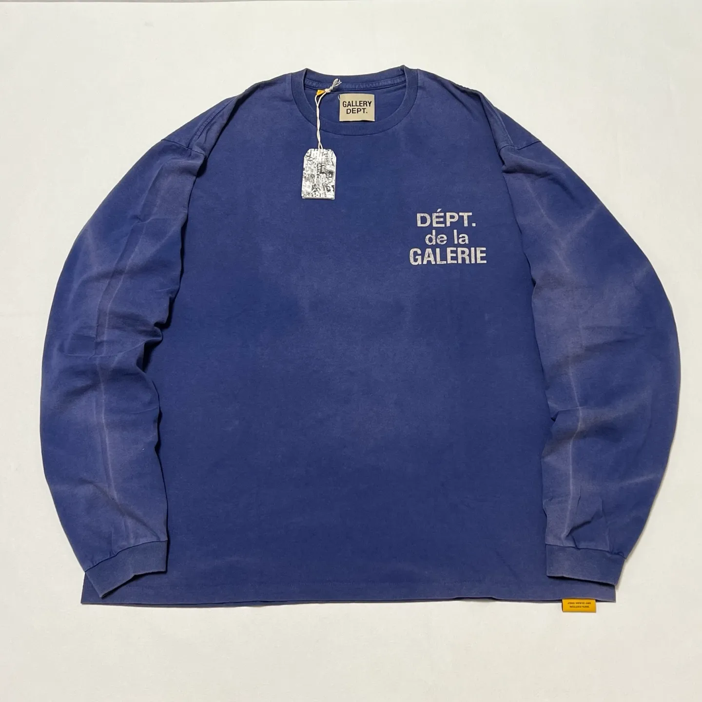 GALLERY FRENCH L/S TEE/NAVY French ripple washed long-sleeved TEE faded blue S-XL cylindrical fabric Assute garment dyeing heavy-wash water-coated fading treatment simulates natural sun fading effect printed distressing treatment top-notch craftsmanship completely matched accessories